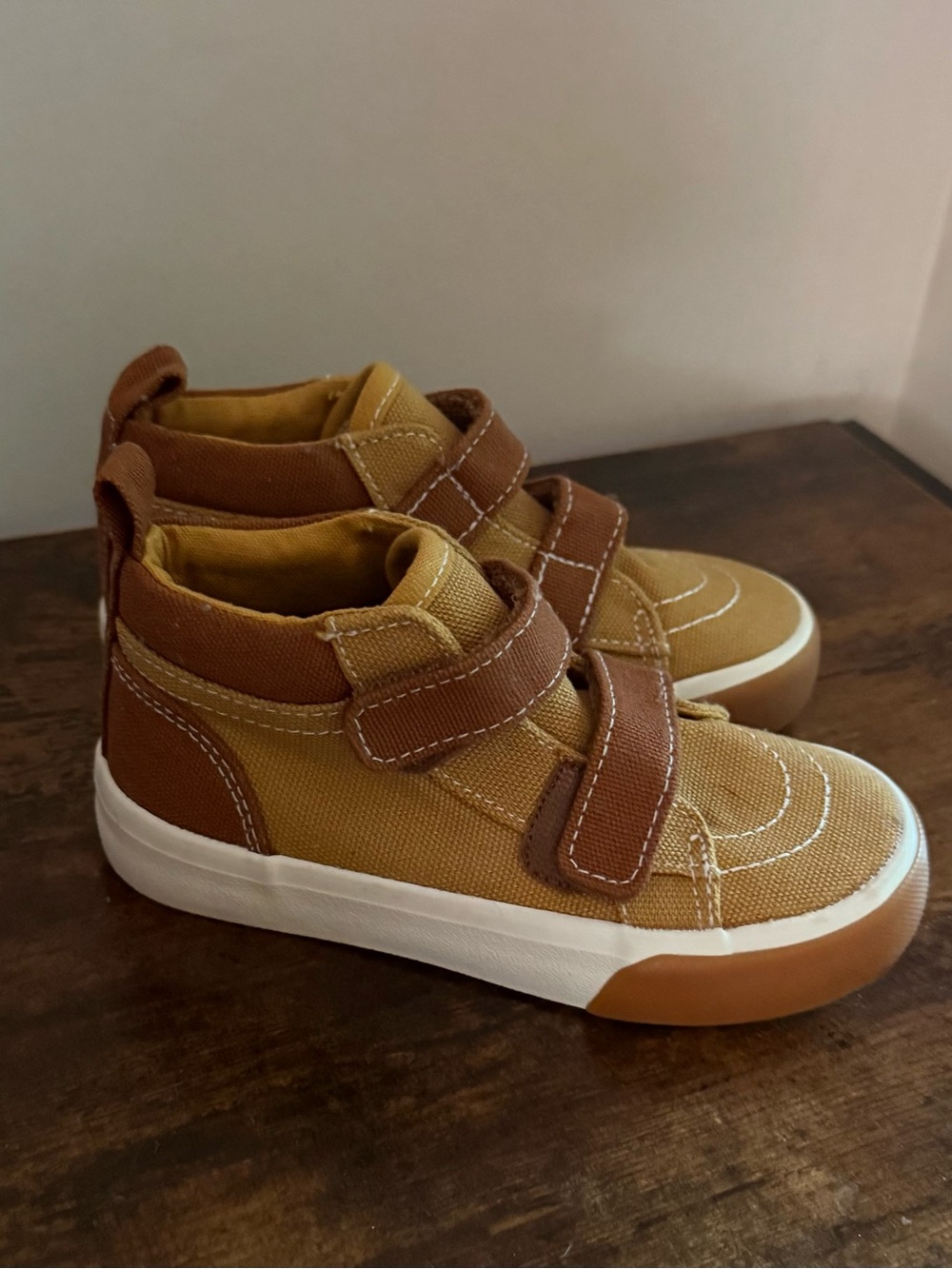 Old Navy Kids Tan & Brown Canvas High-Top Sneakers with Hook-and-Loop Straps